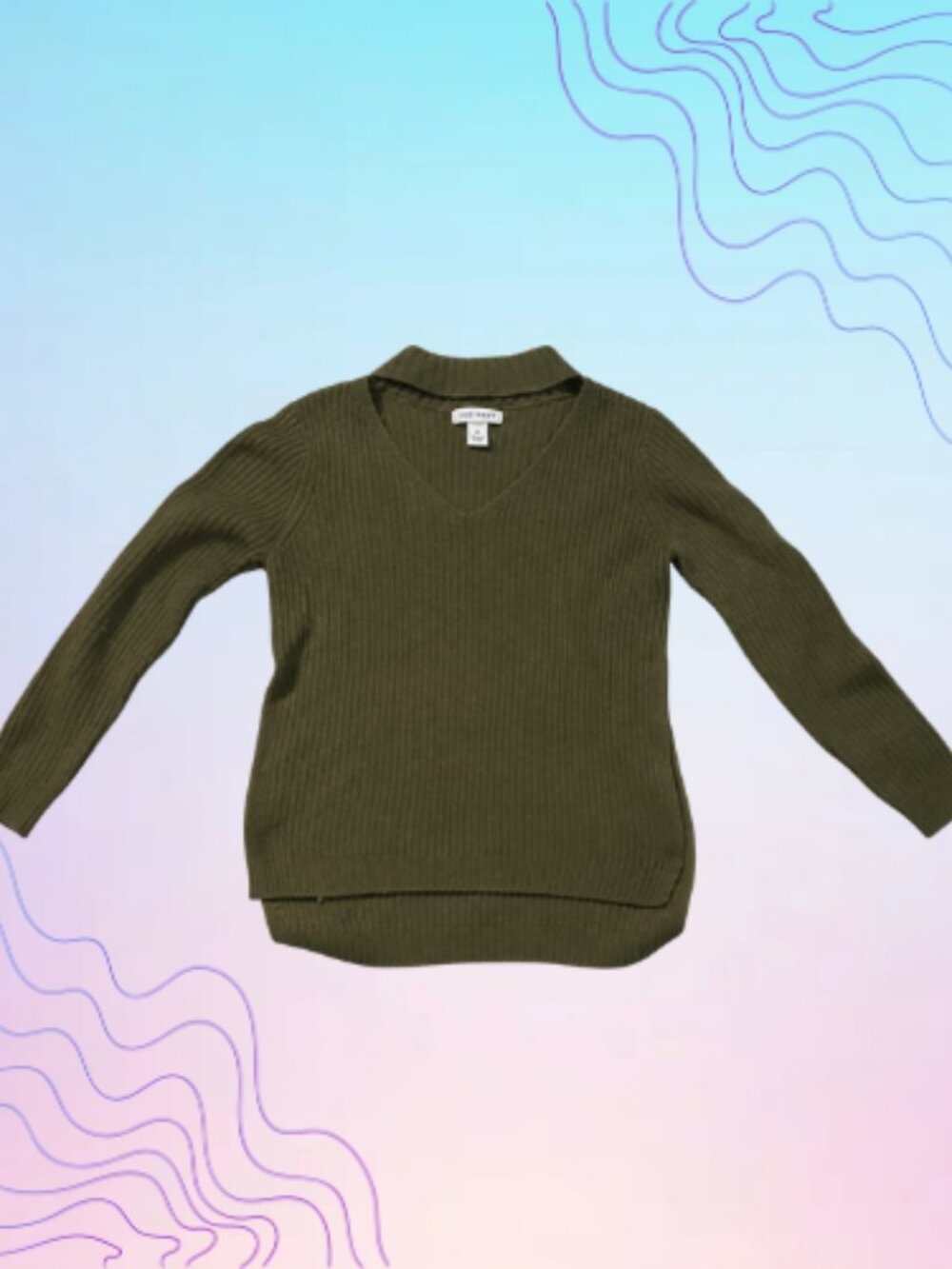 PLANET GOLD Olive Green V-Neck Knit Sweater